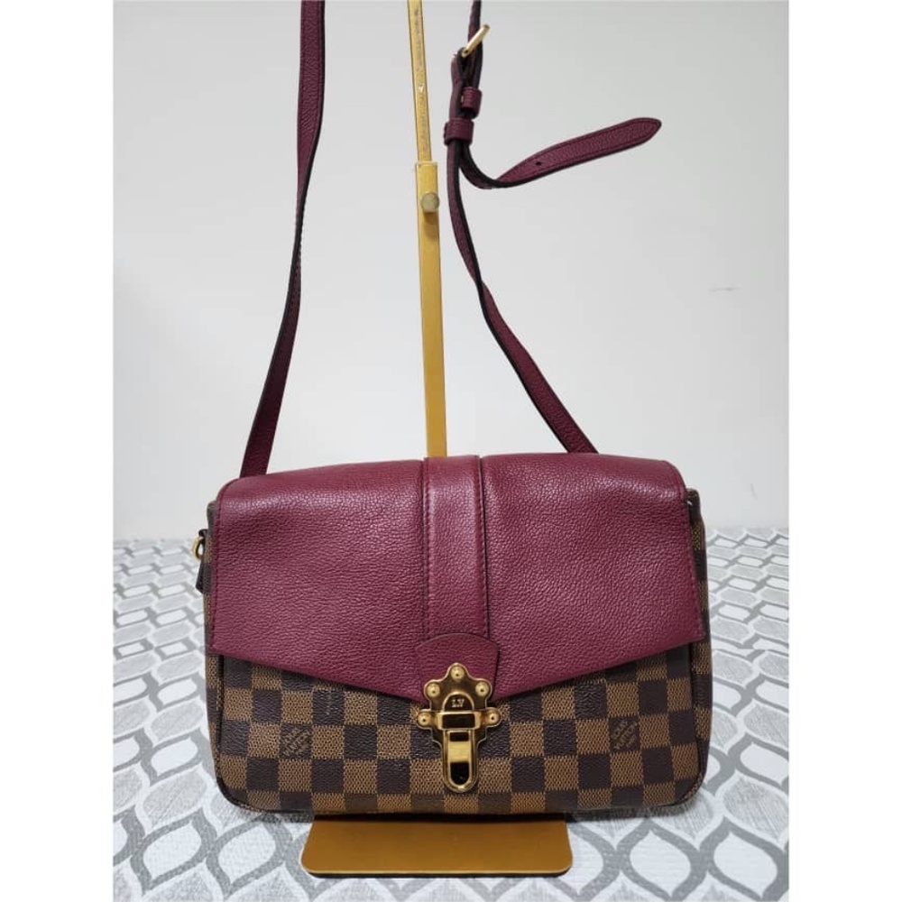 Authentic Louis Vuitton Damier Ebene Clapton PM Shoulder Bag Brown/Wine - Picture 7 of 13
